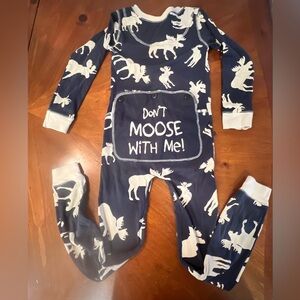 LAZY ONE Blue Moose Print Kids PJ Onesie